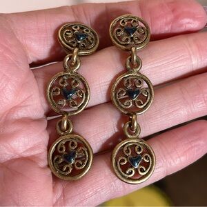 Vintage 1980-90 Retro Byzantine maximalism art deco mobwife gold Dangle Earrings